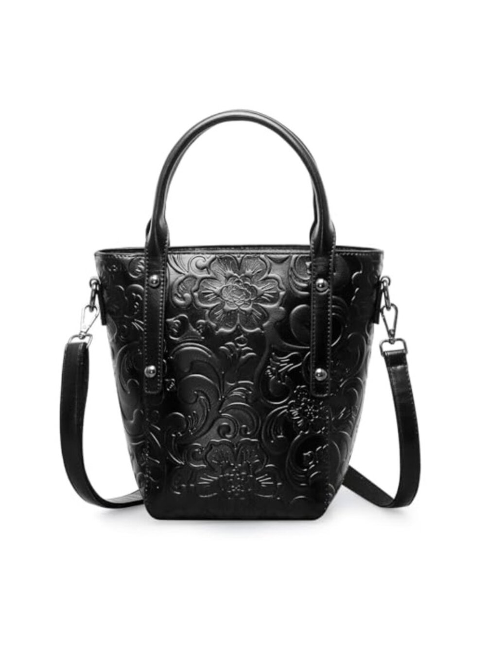 Small Crossbody Satchel Bag Vegan Leather Embossed Floral